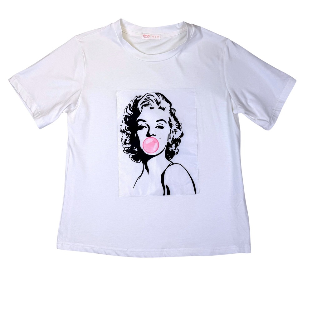 Romwe Marilyn Monroe Bubblegum Graphic Tee White Short Sleeve Small